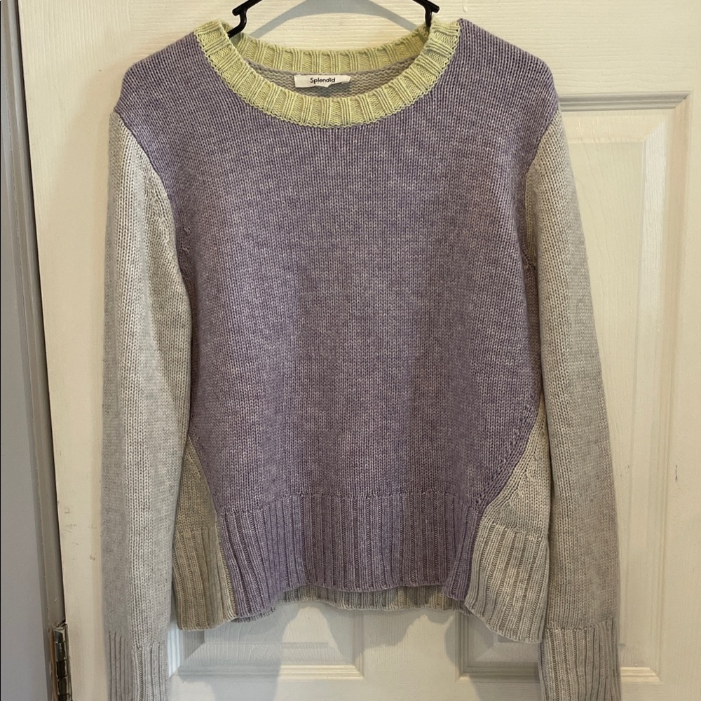 Splendid Lavender and light grey Crew Neck color block Sweater